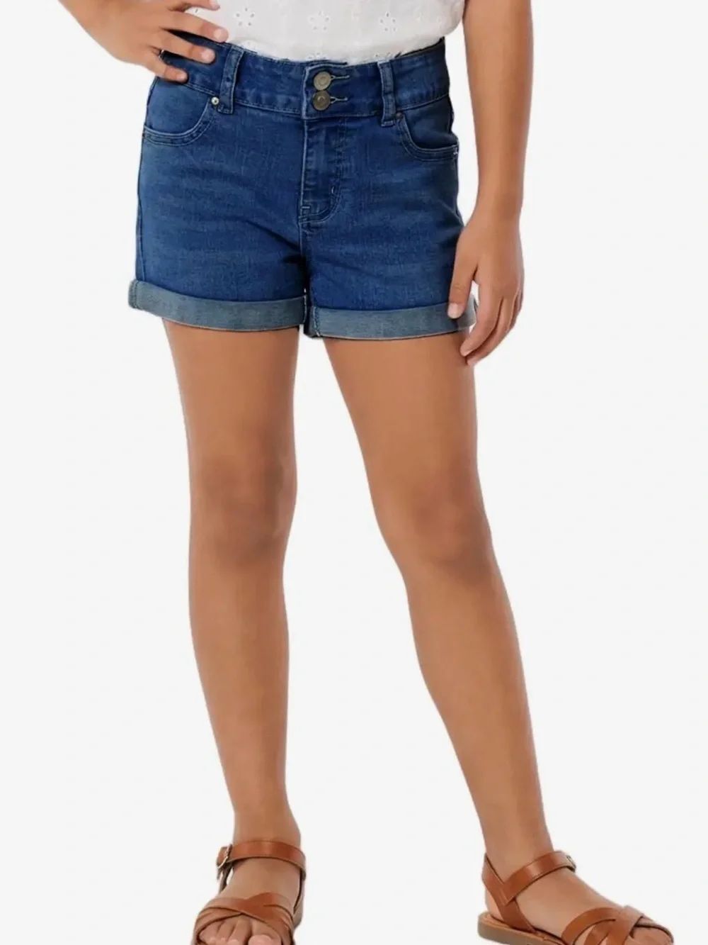 Girls' Dark Blue Denim Roll-Cuff Shorts